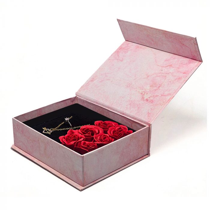 ست جعبه انگشتر و جواهر مدل گل رز عاشقانه